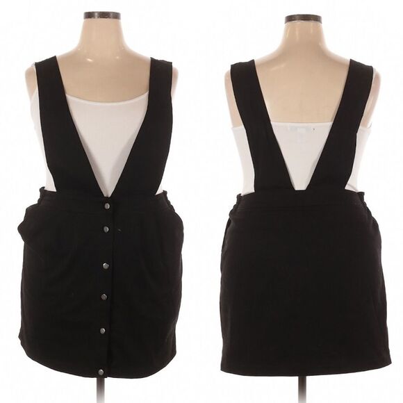 Black Cotton Apron Pinafore Overall Skirt Dress 1X - Picture 1 of 5